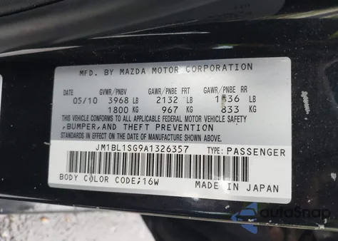 2010 Mazda Mazda3 I Touring from USA, damaged, VIN JM1BL1SG9A1326357